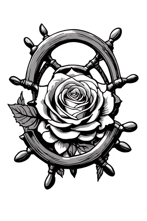 Ship Helm And Rose American Traditional