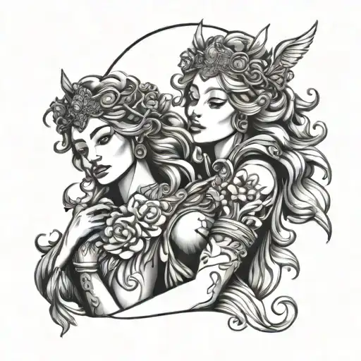 Female Goddess Holding Each Other