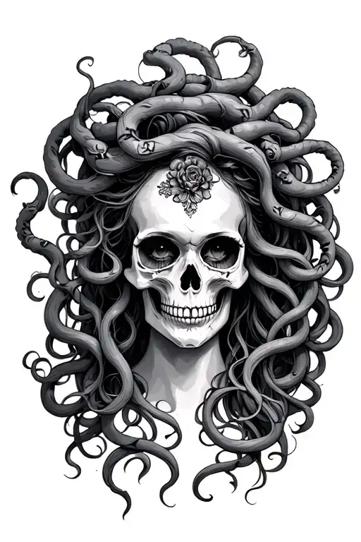 Feminine Skull And Medusa Head