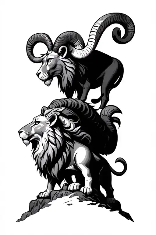 Three Lions And A Ram On A Mountain