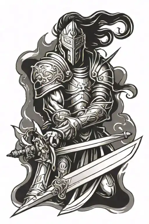 A Paladin Leaning On His Sword Embedded