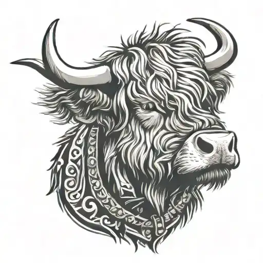 Highland Cow With A Punk Rock Spiked Collar And Leather Jacket