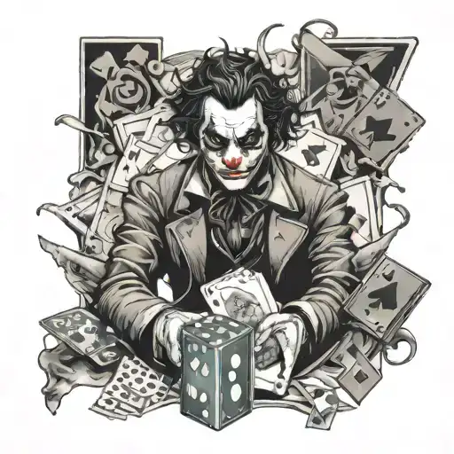 Joker Full Body And Dice And Cards Forming The Shape