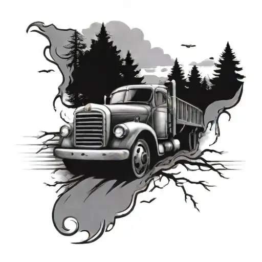 Combine Elements Of A Truck And A Country Road In A Bold And Striking Tattoo Design