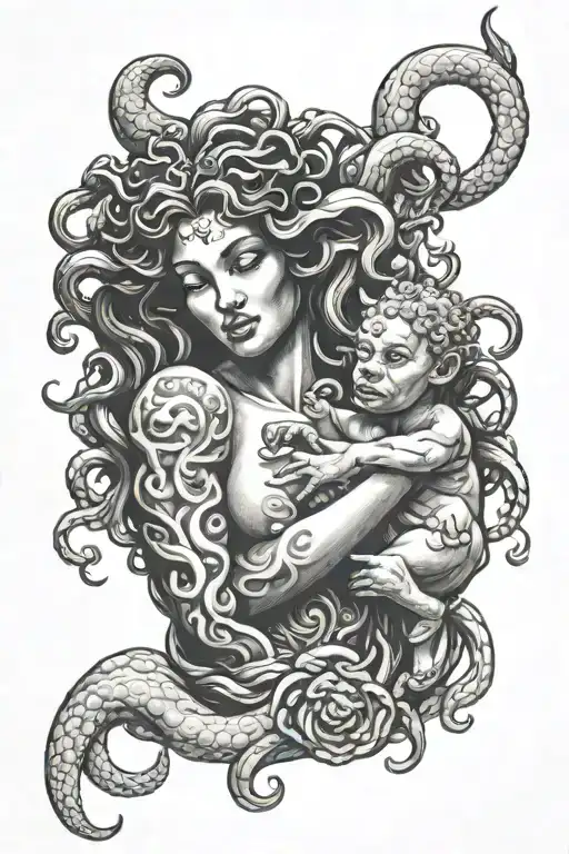 Medusa Holding A Baby Minotaur In Her Arms