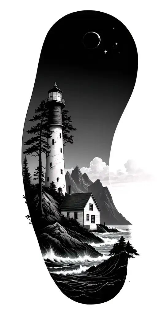 Lighthouse Mountains Trees Ocean