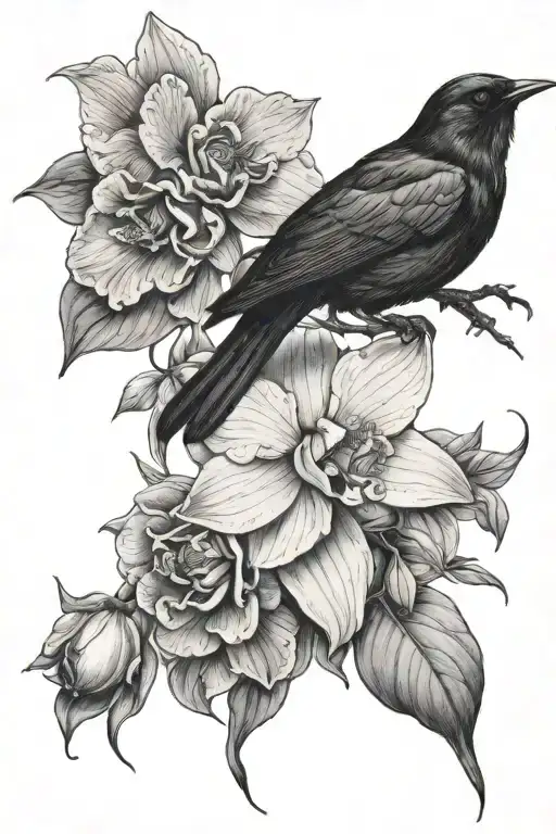 Orchid Blackbird And Rose