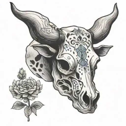 Cow Skull Bluebonnet Mountains Sun Cactus