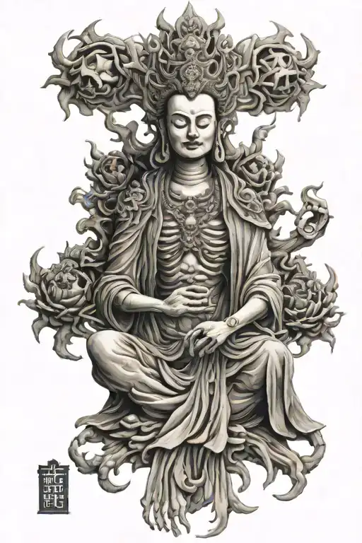 Skeleton Guishan Guanyin Of The Thousand Hands And Eyes With Bones