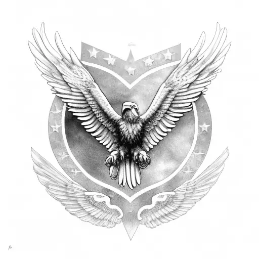 American Eagle With Wings Spread Out And Holding 1911 Gun In Both Claws