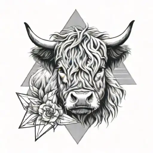 Baby Highland Cow With Triangle Fine Lines Behind