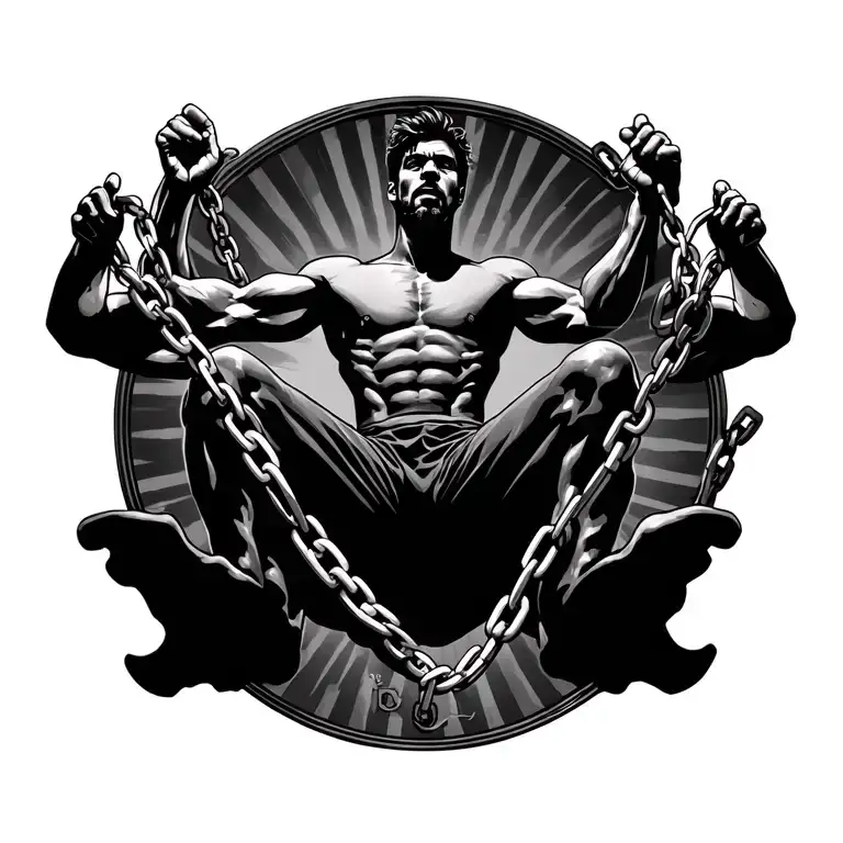 Man Suspending Himself In The Air Holding Two Chains On Each Side