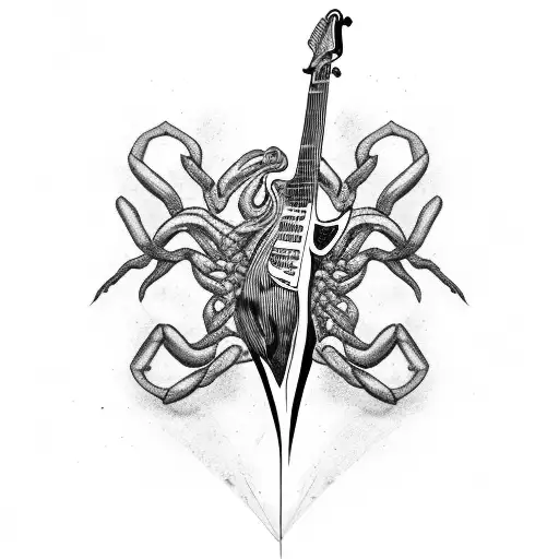 A Guitar Neck Intertwined With A Scorpion Tail In Black-grey Style