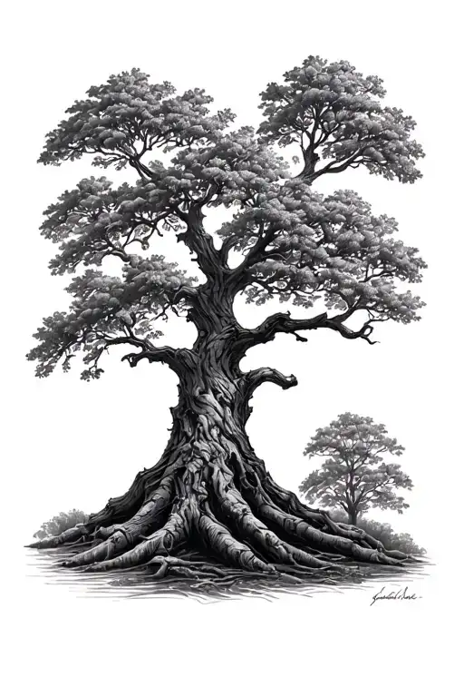 Oak Tree Engraved