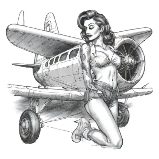 Pinup Gitl In Front Of Airplane