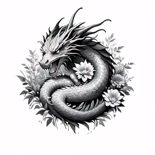 Dragon Rolling In A Field Of Flowers On His Back