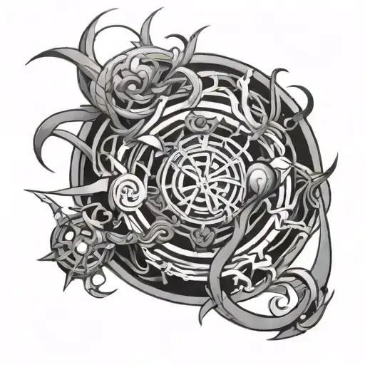 Anime Tattoo Symbol Incorporating Elements Intertwined