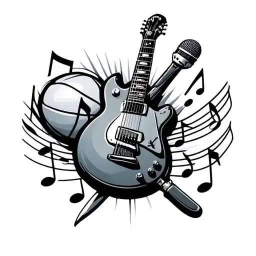 Guitar Music Notes Microphone Knife Basketball