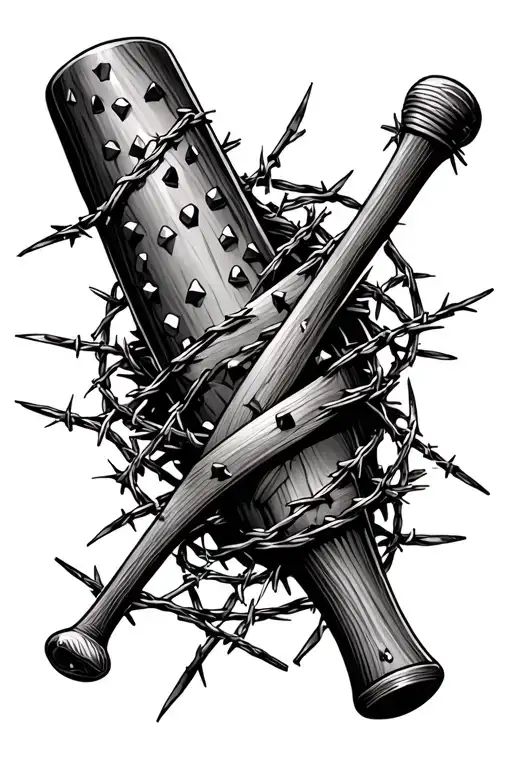 Baseball Bat Covered In Nails And Barbed Wire Wrapped