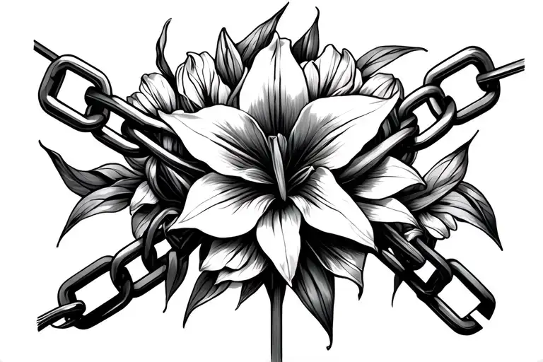 Broken Chains Intertwined With Amaryllis Flowers In The Background