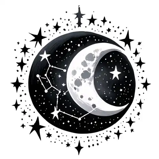 Moon With Stars Mixed With Aquarius Constellation