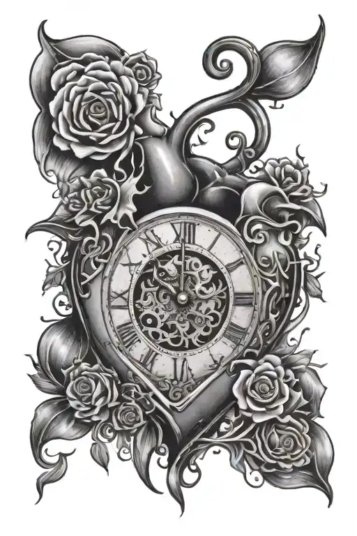 Heart Clock With Daphodills Coming Out Of Corners