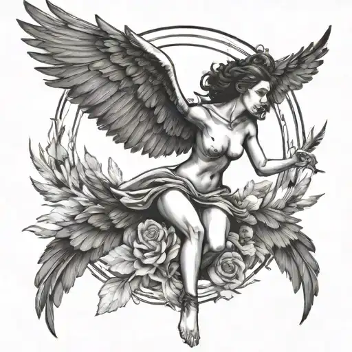 Memento Vivere Woman With Raven Wings Flying Away Icarus Symbol