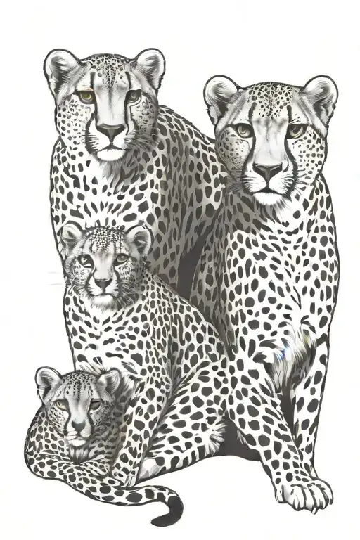 Cheetah Family Mom And Three Babies