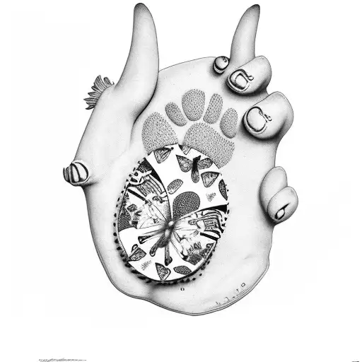 Bear Paw With Butterfly As Pad Of Paw