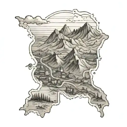 A Detailed Map Of Lupeni With A Mountain Skyline In The Background