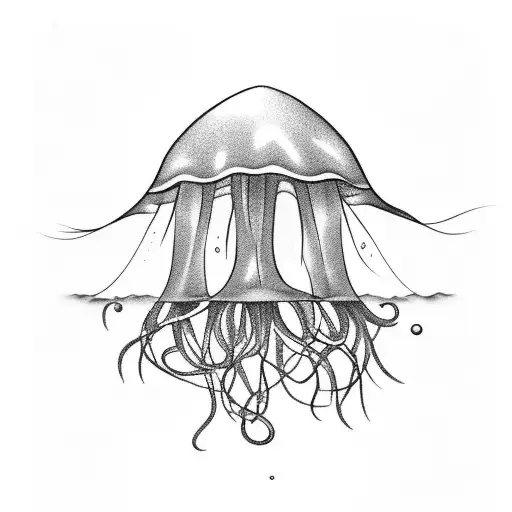 A Black-grey Tattoo Depicting A Mesmerizing Jellyfish Floating Gracefully In The Ocean Depths