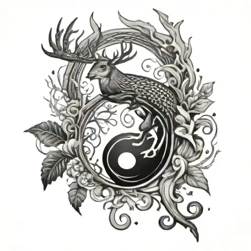 Yin Yang Formed By Bass Fish And A Deer Antler