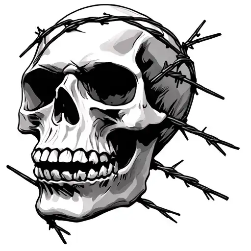 Skull Barb Wire Wrapped