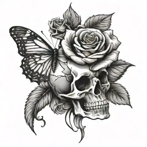 Skeleton Hand With Rose And Butterfly's