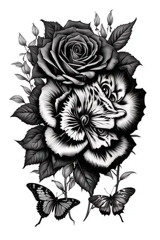 Roses And Tigerlilly And Butterfly