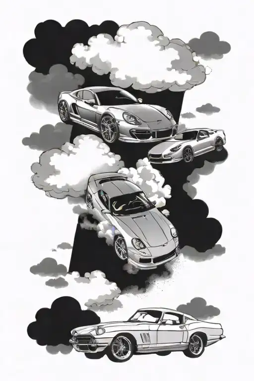 4 Sports Cars And Clouds Realism