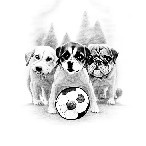 A Majestic Princess Holding A Football With A Pack Of Adorable Dogs By Her Side