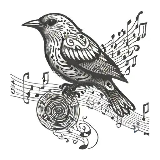 Bird Singing Made Of Music Notes Floating
