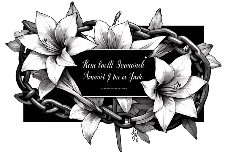 Multiple Small Broken Chains Intertwined With Small Amaryllis Flowers In The Background