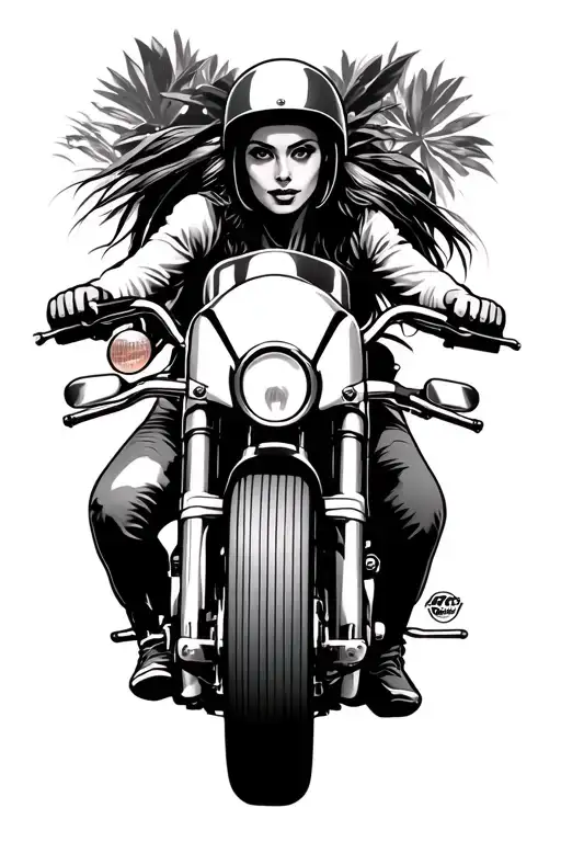 A Motorcyle With A Woman On It Doing A Wheelie Facing Forward