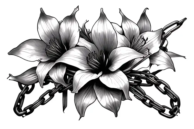 Multiple Broken Chains With Amaryllis Flowers Intertwined