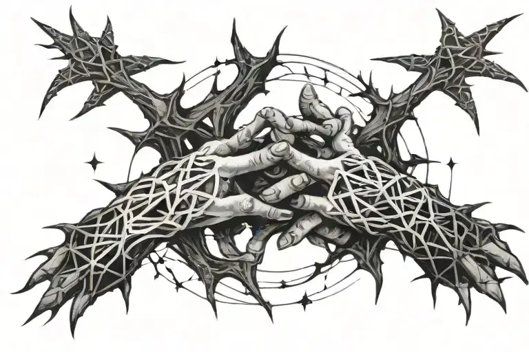 Two Hands Reach Through The Crown Of Thorns Up To The Stars