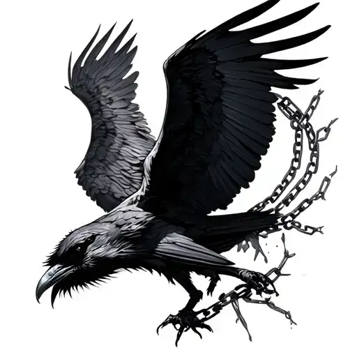 A Minimalist Broken Chain Transforming Into A Soaring Raven Tattoo Design