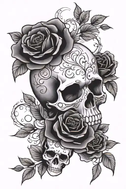 Skull And Roses Intertwined Day Of The Dead