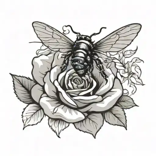 Rose And Bees Flying