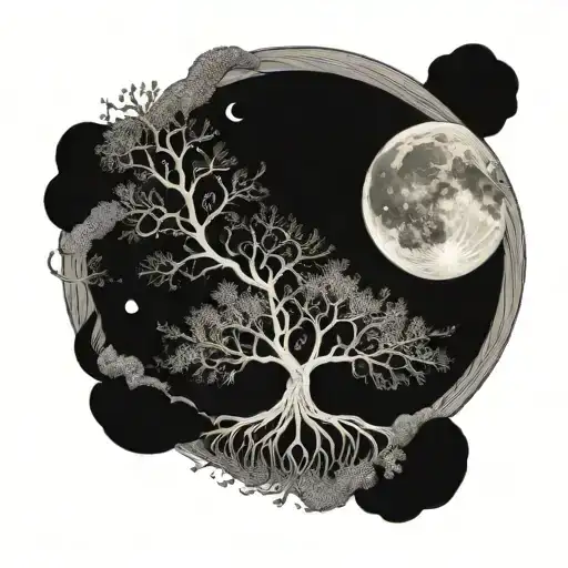 Moon Connected To Tree Of Life With Coral Reef Around It