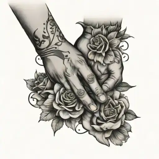 Father & Daughter Hands Holding And Flowers