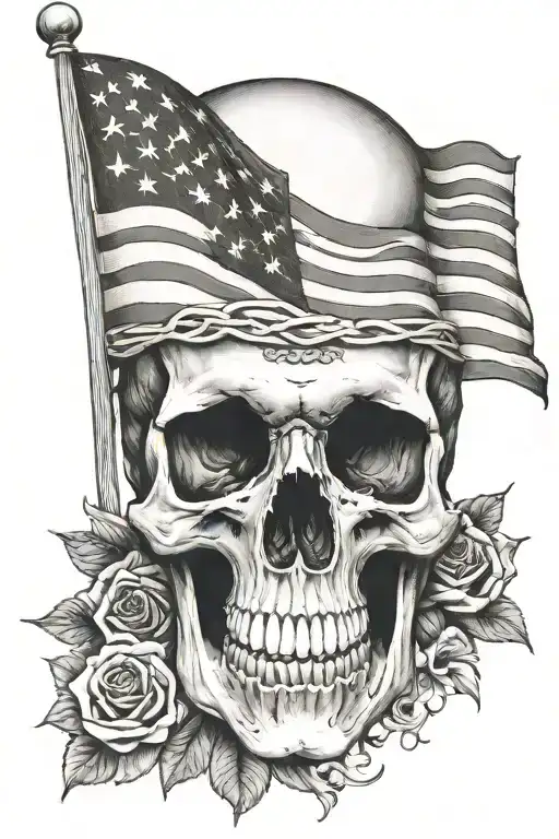 Catholic Momento Mori Incorporating The American Flag Behind Skull