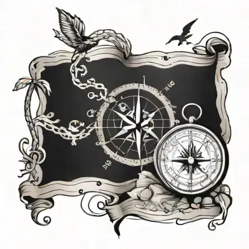 Jack Sparrows Compass On A Treasure Map