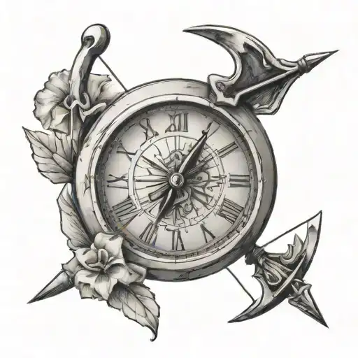 A Bow With An Arrow Pulled Back With A Time Clock Behind It